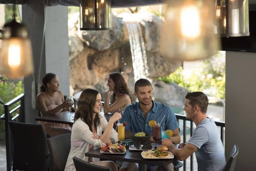 Guests enjoy scenic views and the Orlando sunshine while dining at rosen plaza