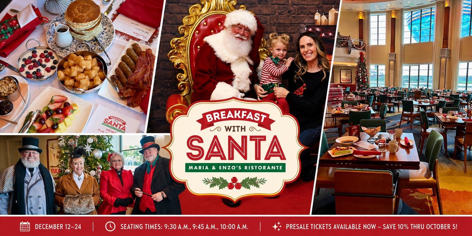 Breakfast with Santa at Maria & Enzo's Returns to Disney Springs: Presale Tickets Available Now 1 Festive Breakfast with Santa Collage