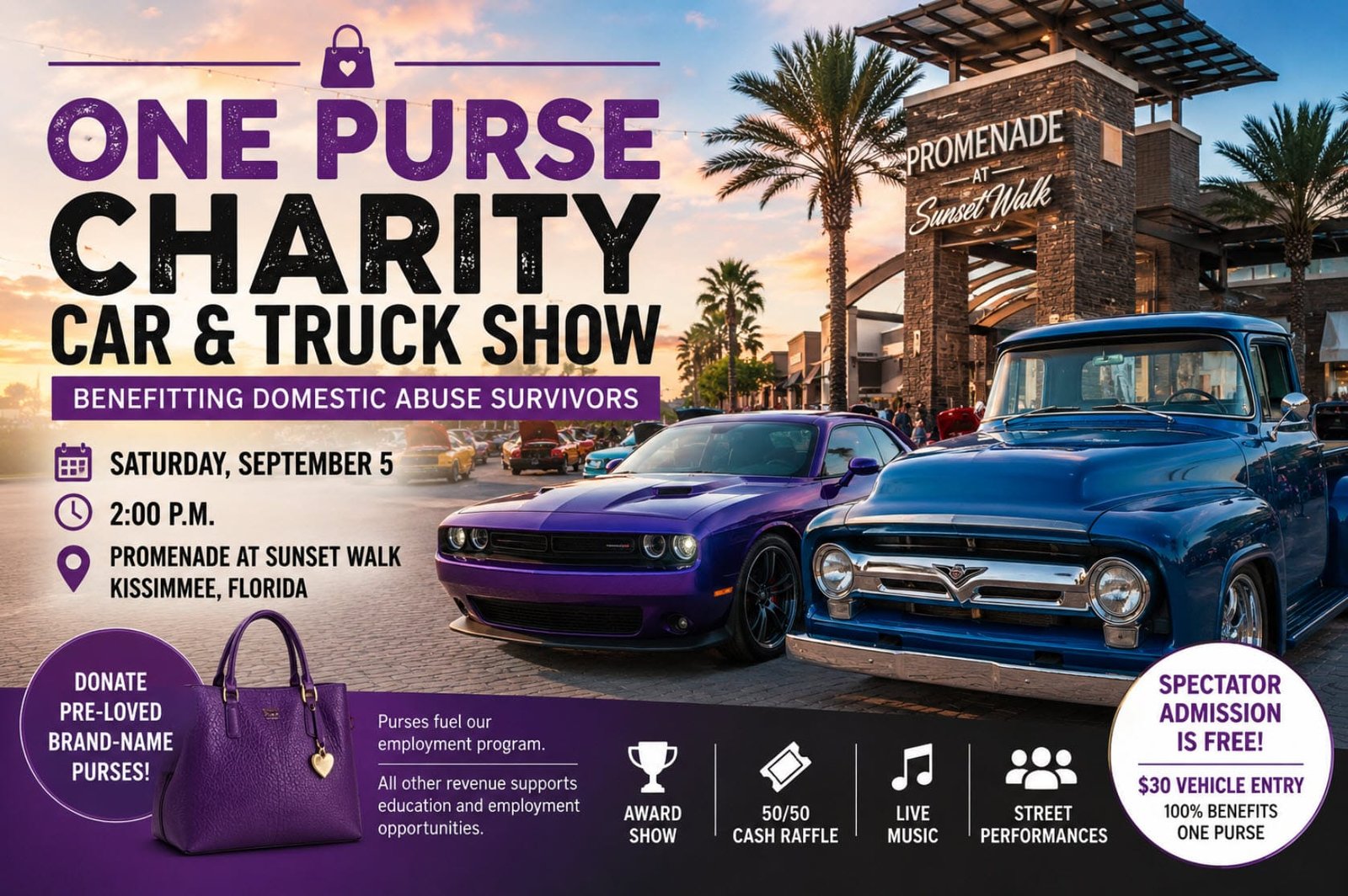Charity Car & Truck Show at Sunset Walk Supports Domestic Abuse Survivors 1 One Purse Charity Car & Truck Show